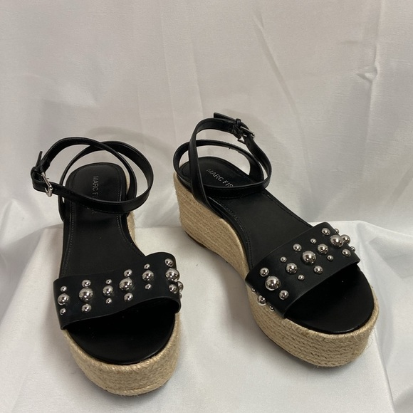 Marc Fisher Joyce Studded Espadrille Platform Sandal Black Silver Size 6 - Picture 2 of 6